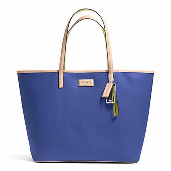 Coach Handbags - COACH METRO SAFFIANO LEATHER TOTE BAG SILVER FRENCH BLUE